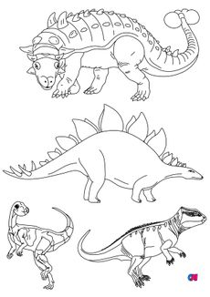 Coloriage de dinosaures - Planche 3 de dinosaures