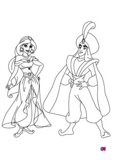 Coloriage Aladdin - Princesse Jasmine et Prince Ali