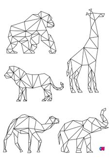 Coloriage Animaux géométriques - Quelques animaux géométriques de la savane