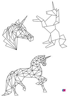 Coloriage Animaux géométriques - Quelques licornes aux formes géométriques
