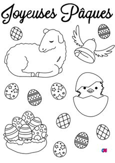 Coloriage Pâques - Quelques symboles de Pâques 4