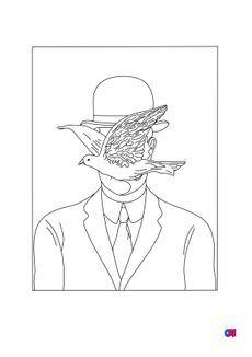 Coloriages de bâtiment et d'oeuvres d'art - René Magritte - L’homme au chapeau melon