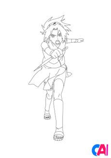 Coloriage Naruto - Sakura en position de combat