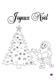 Coloriage de Noël - Sapin de Noël, Père Noël et Joyeux Noël
