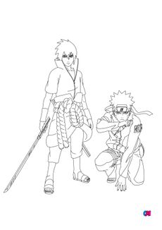 Coloriage Naruto - Sasuke et Naruto attendent patiemment