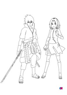Coloriage Naruto - Sasuke et Sakura observent très attentivement