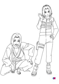Coloriage Naruto - Sasuke et Tsunade ensemble et attentives