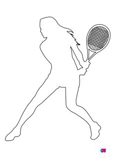 Coloriage tennis - Silhouette d'une tenniswoman faisant un revers