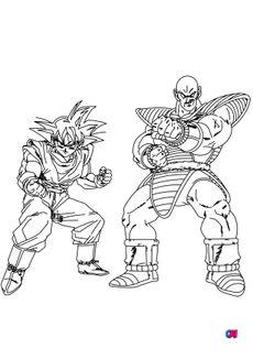 Coloriage dragon ball z - Son Goku et Nappa prêts au combat