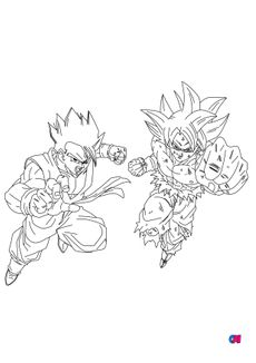 Coloriage dragon ball z - Son Goku et Son Gohan combattent ensemble