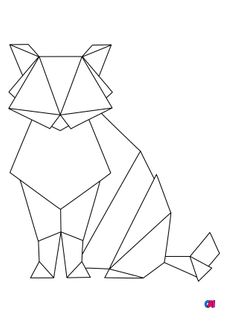Coloriage Animaux géométriques - Un chat patiente tranquillement