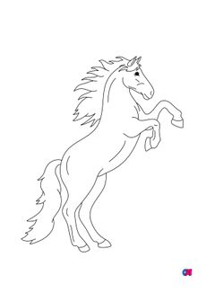 Coloriage de chevaux - Un cheval se cabrant