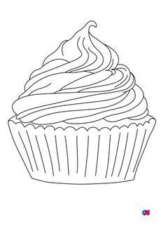 Coloriage gastronomie - Un cupcake recouvert d'un glaçage onctueux