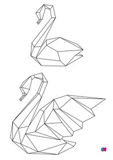 Coloriage Animaux géométriques - Un cygneau et un cygne