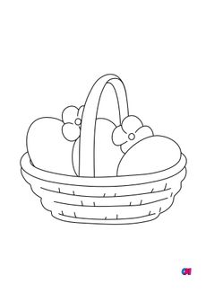 Coloriage Pâques - Un joli panier garni d'œufs de Pâques