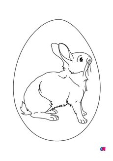Coloriage Pâques - Un lapin attentif dans un œuf de Pâques