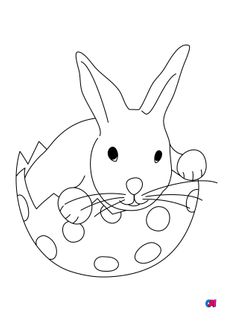 Coloriage Pâques - Un lapin dans un œuf de Pâques