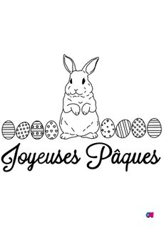 Coloriage Pâques - Un lapin entouré d'œufs de Pâques