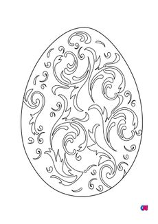 Coloriage Pâques - Un œuf de Pâques orné de volutes