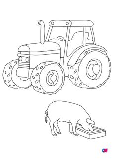 Mes premiers coloriages - À la ferme, un tracteur, un porc et son auge
