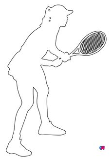 Coloriage tennis - Une joueuse de tennis attend la balle de service