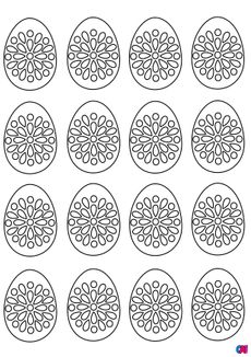 Coloriage Pâques - Une série d'œufs de Pâques fleuris