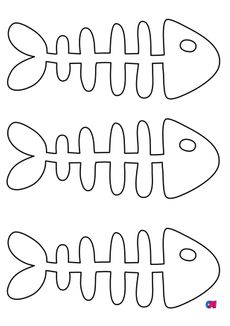 Coloriage Poissons d'avril - Une série de squelettes de poissons 