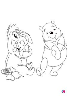 Coloriage Winnie l'ourson - Winnie et Bourriquet câlinant un ourson