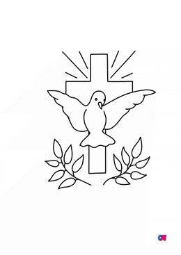 Coloriage Pâques - Colombe croix rameaux