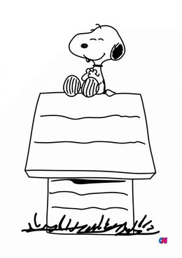 Coloriage Snoopy - Snoopy sur sa niche