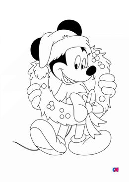 Coloriage de Noël - Mickey et sa couronne de Noël