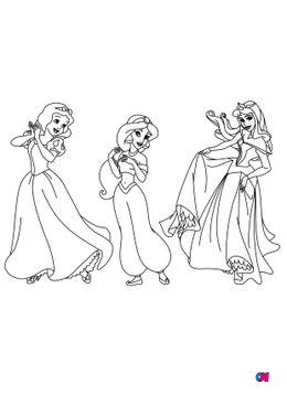 Coloriages à imprimer Disney - Blanche-Neige, Jasmine et Aurore
