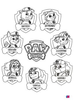 Coloriage Pat Patrouille - Chaque membre de l'équipe et le logo de la Pat'Patrouille