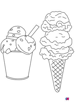 Coloriage gastronomie - Des boules de glace en pot ou en cône
