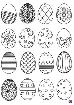Coloriage Pâques - Des œufs en chocolat de Pâques de toutes sortes