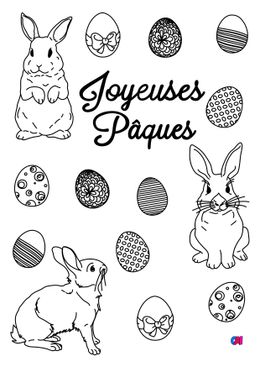 Coloriage Pâques - Des œufs et des lapins de Pâques