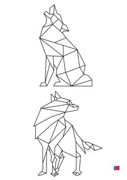 Coloriage Animaux géométriques - Deux loups