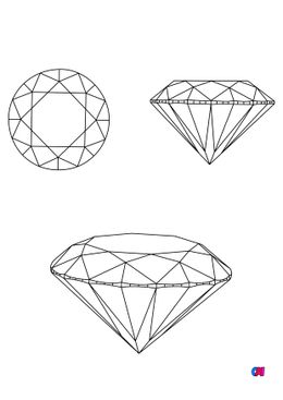 Coloriage de diamants - Diamant taille brillant, de face, côté et 3D