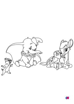Coloriages à imprimer Disney - Dumbo, Bambi, Panpan et Tic
