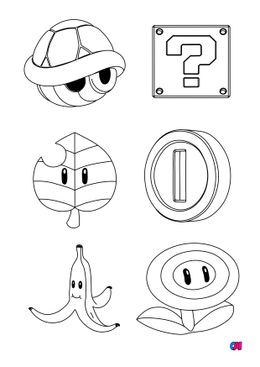 Coloriage Mario - Éléments de jeu de Mario