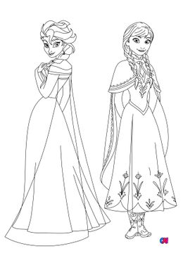 Coloriage la reine des neiges - Elsa et Anna, les sœurs réunies