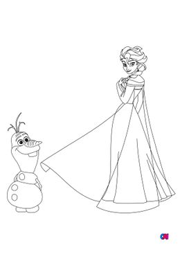 Coloriage la reine des neiges - Elsa et Olaf nous observent avec bienveillance