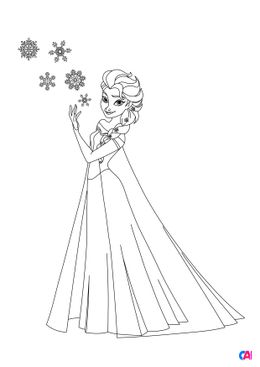 Coloriage la reine des neiges - Elsa et les flocons de neige