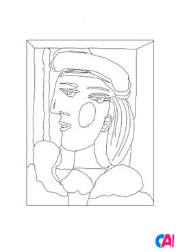Coloriages de bâtiment et d'oeuvres d'art - Femme au béret mauve - Pablo Picasso