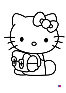Coloriage Hello Kitty - Hello Kitty et son cartable sur le dos