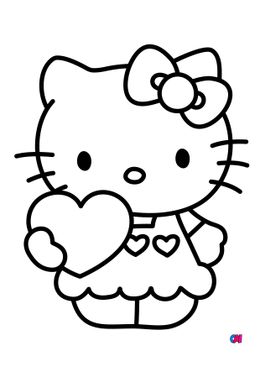 Coloriage Hello Kitty - Hello Kitty tient un cœur dans sa main