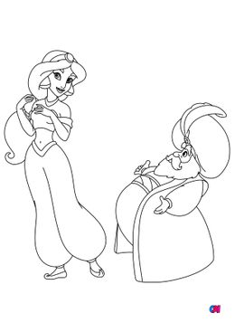 Coloriage Aladdin - Jasmine et son père le Sultan