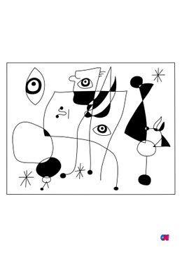 Coloriages de bâtiment et d'oeuvres d'art - Joan Miró - Femmes et oiseau dans la nuit
