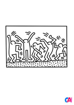 Coloriages de bâtiment et d'oeuvres d'art - Keith Haring - La vie est une fête