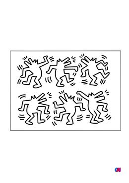 Coloriages de bâtiment et d'oeuvres d'art - Keith Haring - Dancing dogs